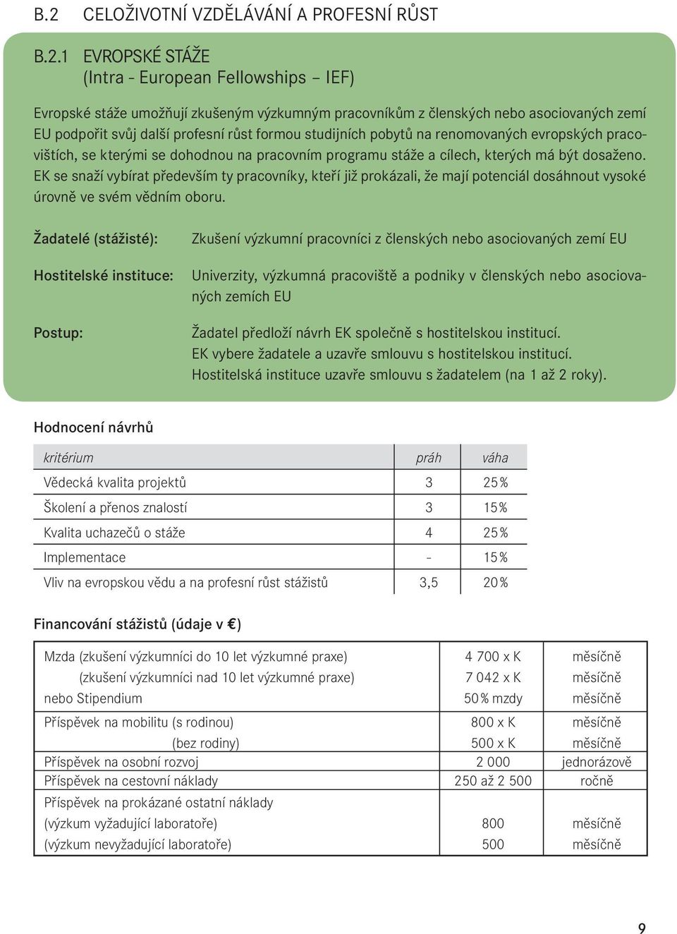 EK se snaží vybírat především ty pracovníky, kteří již prokázali, že mají potenciál dosáhnout vysoké úrovně ve svém vědním oboru.