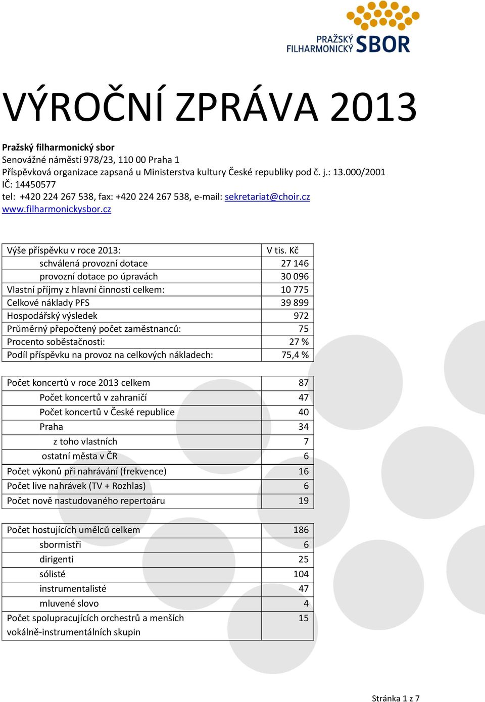 Kč schválená provozní dotace 27 146 provozní dotace po úpravách 30 096 Vlastní příjmy z hlavní činnosti celkem: 10 775 Celkové náklady PFS 39 899 Hospodářský výsledek 972 Průměrný přepočtený počet