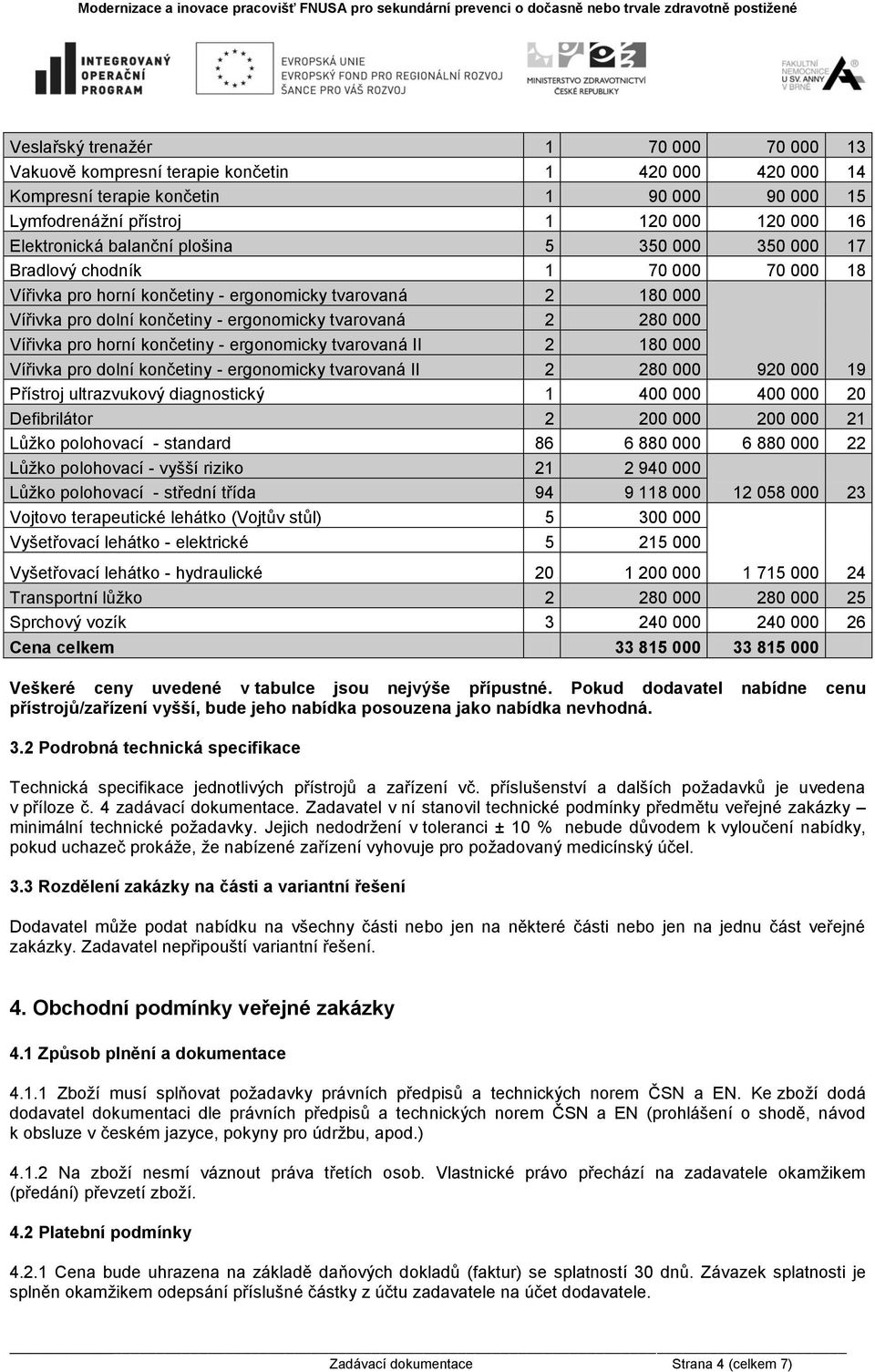 Vířivka pro horní končetiny - ergonomicky tvarovaná II 2 180 000 Vířivka pro dolní končetiny - ergonomicky tvarovaná II 2 280 000 920 000 19 Přístroj ultrazvukový diagnostický 1 400 000 400 000 20