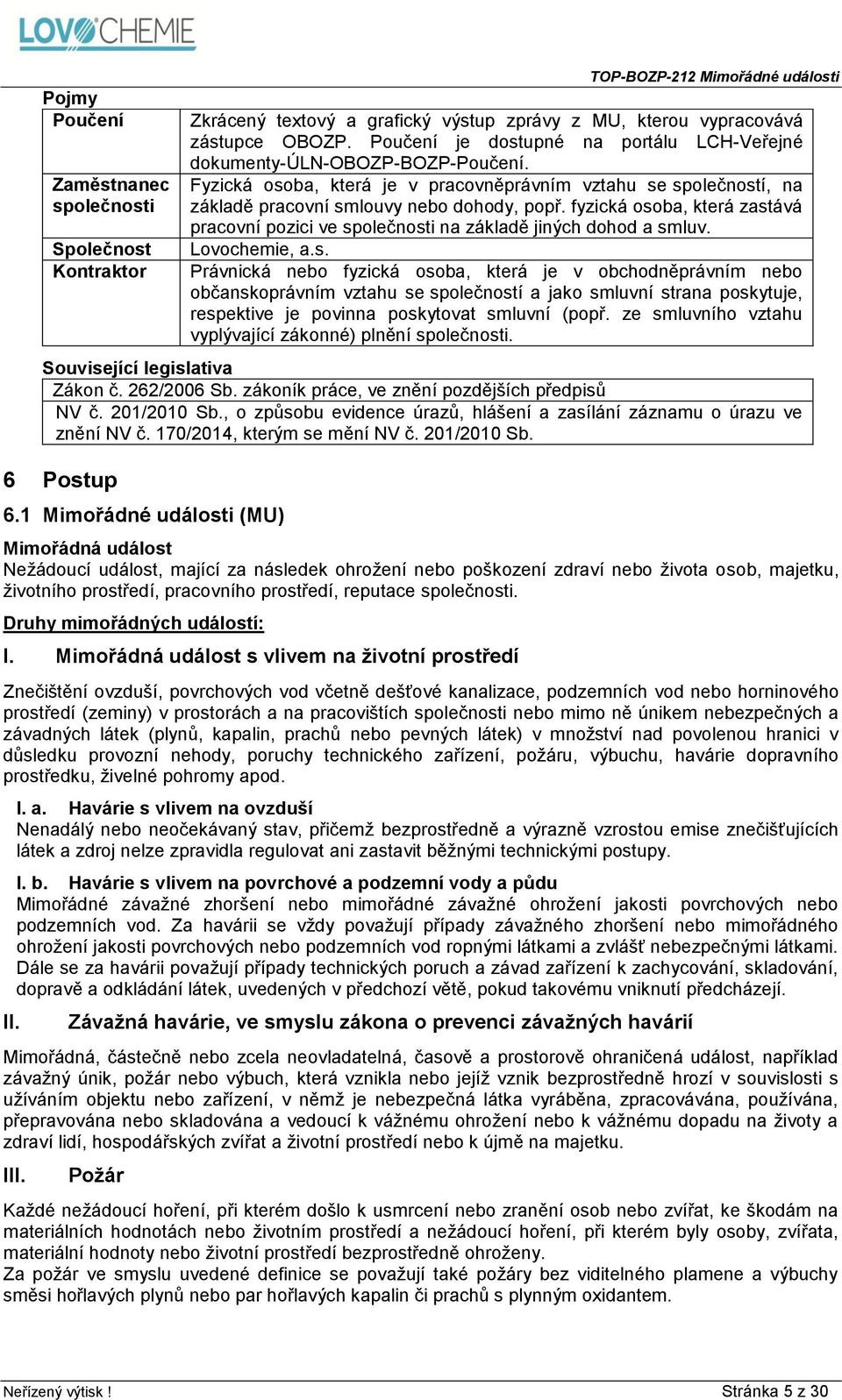 fyzická osoba, která zastává pracovní pozici ve společnosti na základě jiných dohod a smluv. Lovochemie, a.s. Právnická nebo fyzická osoba, která je v obchodněprávním nebo občanskoprávním vztahu se společností a jako smluvní strana poskytuje, respektive je povinna poskytovat smluvní (popř.