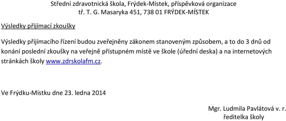 poslední zkoušky na veřejně přístupném místě ve škole (úřední deska) a na internetových stránkách