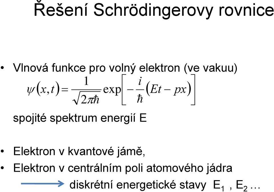 spojité spektrum energií E Elektron v kvantové jámě,