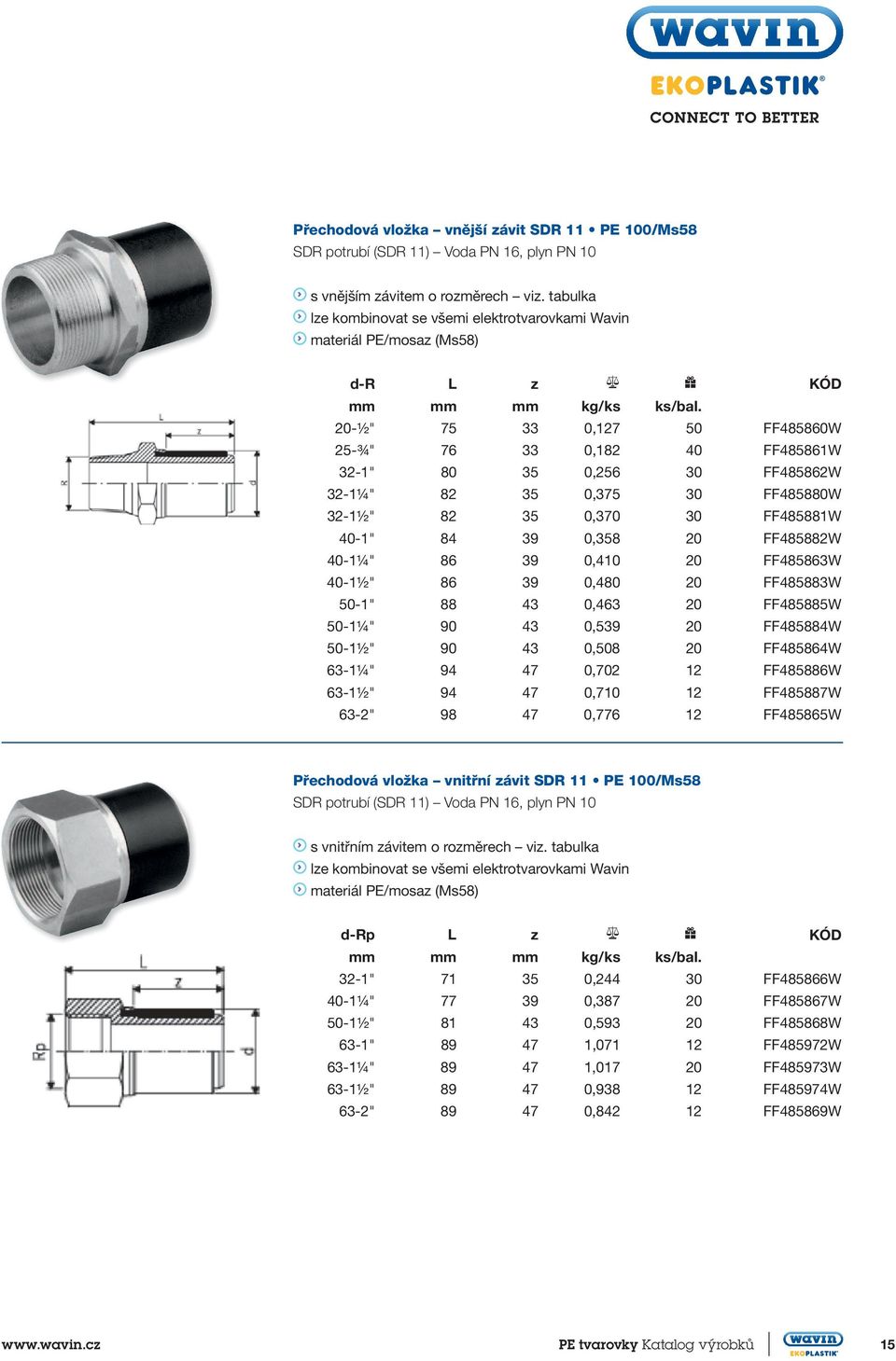 40-1¼" 86 39 0,410 20 FF485863W. 40-1½" 86 39 0,480 20 FF485883W. 50-1". 88 43 0,463 20 FF485885W. 50-1¼" 90 43 0,539 20 FF485884W. 50-1½" 90 43 0,508 20 FF485864W. 63-1¼" 94 47 0,702 12 FF485886W.