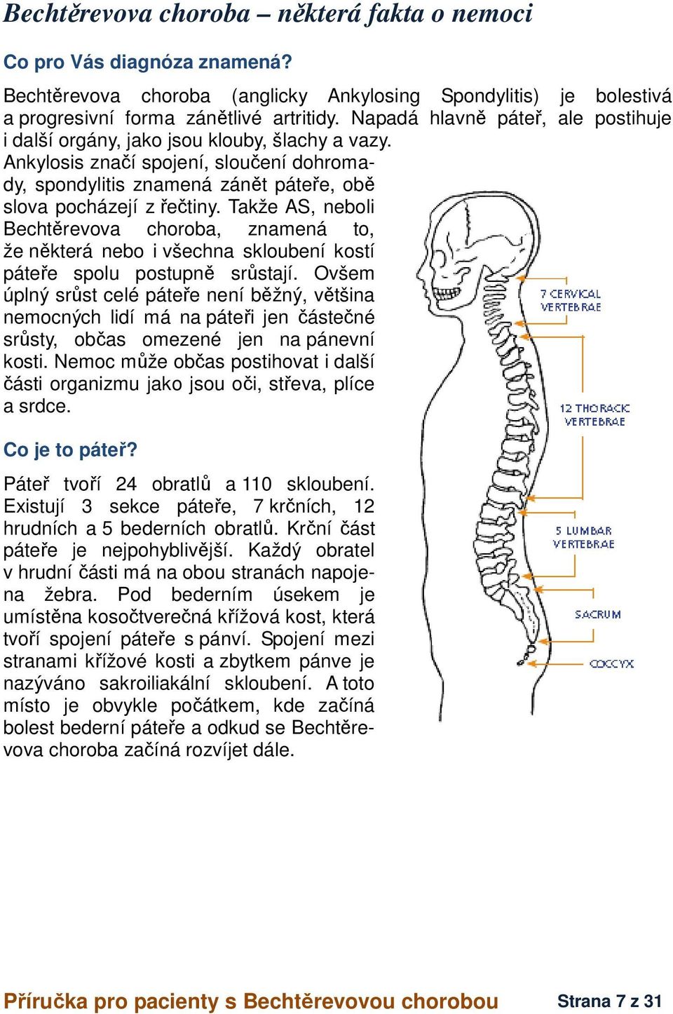 Takže AS, neboli Bechtěrevova choroba, znamená to, že některá nebo i všechna skloubení kostí páteře spolu postupně srůstají.