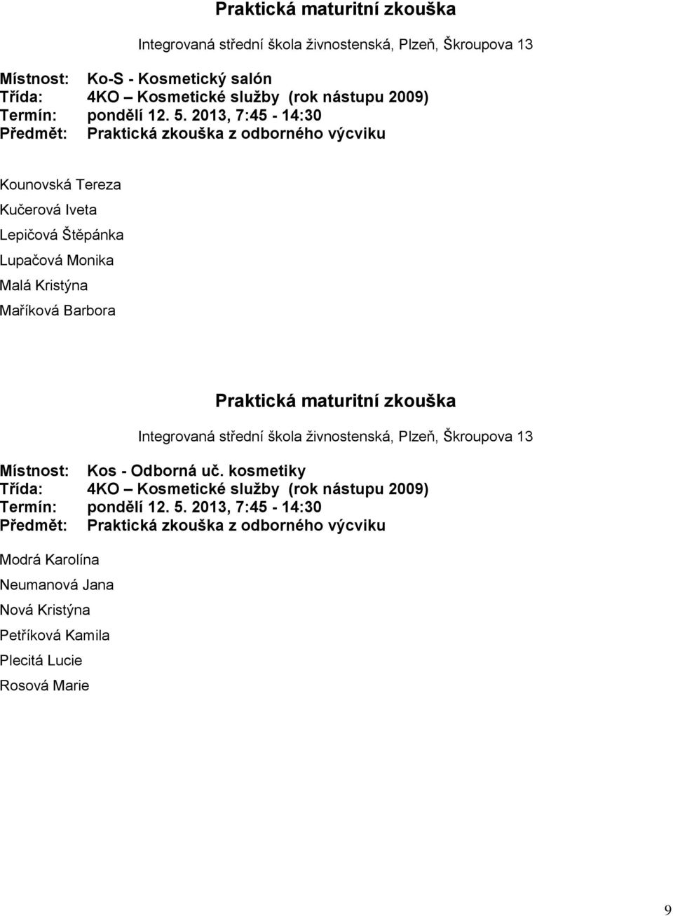 Kristýna Maříková Barbora Praktická maturitní zkouška Místnost: Kos - Odborná uč.