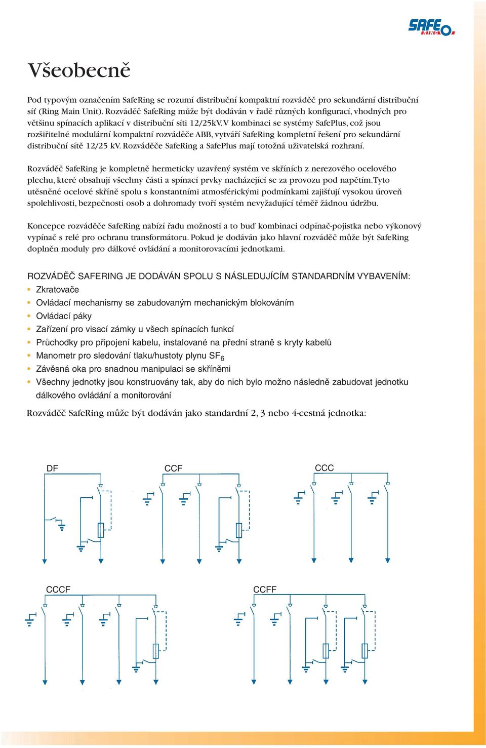 V kombinaci se systémy SafePlus, coï jsou roz ifiitelné modulární kompaktní rozvádûãe ABB, vytváfií SafeRing kompletní fie ení pro sekundární distribuãní sítû 12/25 kv.