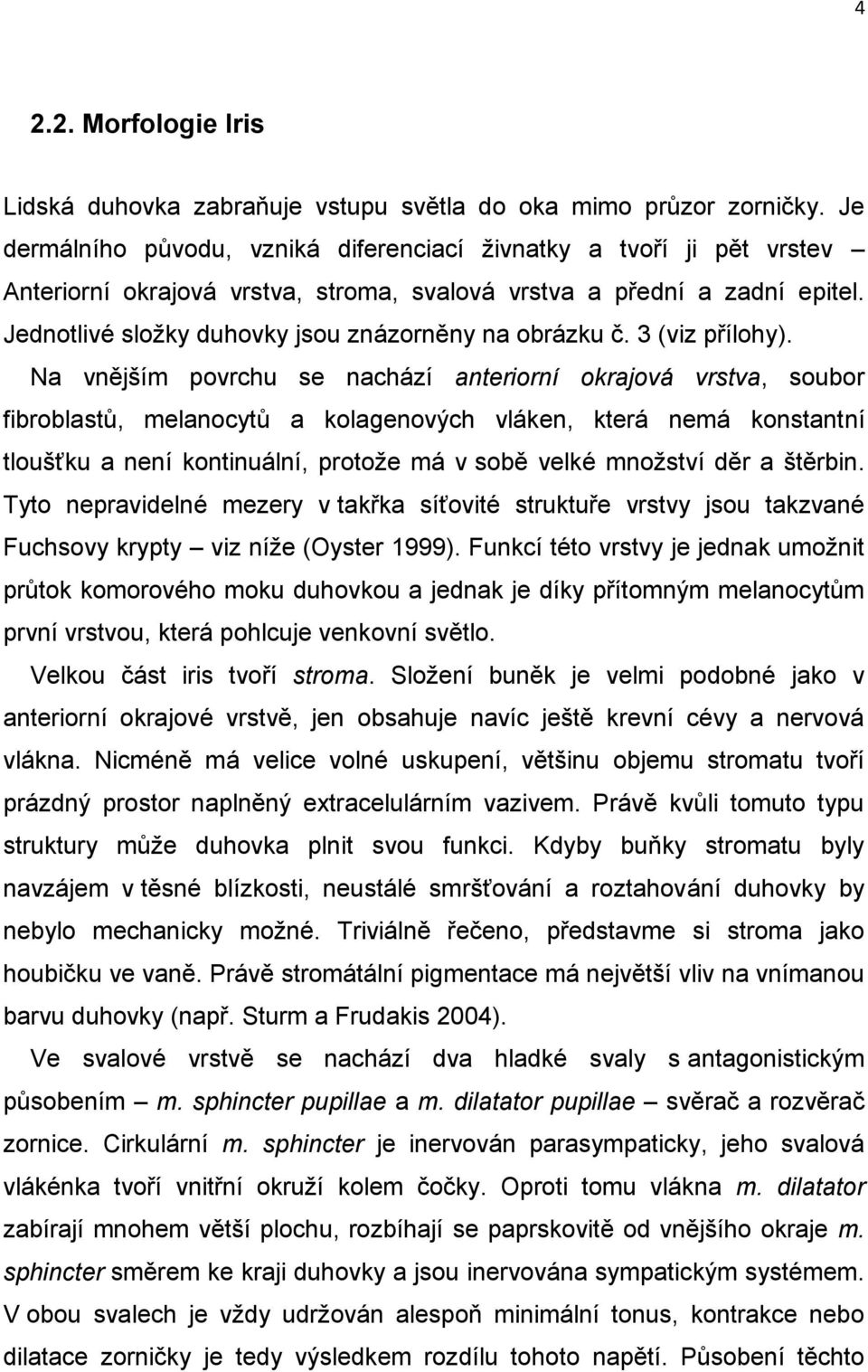 Jednotlivé složky duhovky jsou znázorněny na obrázku č. 3 (viz přílohy).