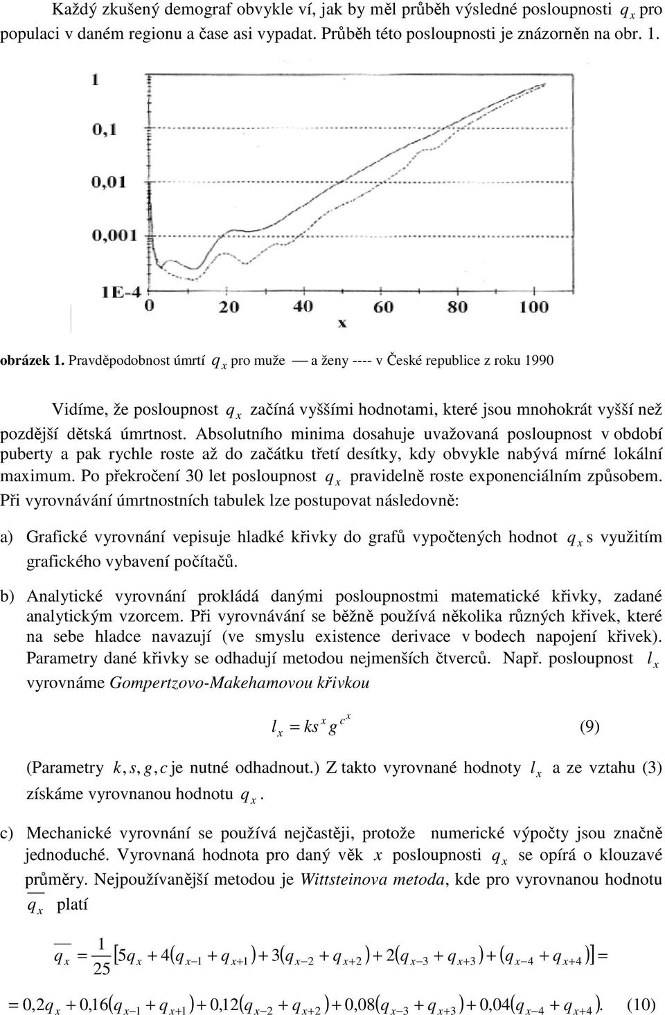 Absolutního minima dosahuje uvažovaná posloupnost v období puberty a pak rychle roste až do začátku třetí desítky, kdy obvykle nabývá mírné lokální maimum.