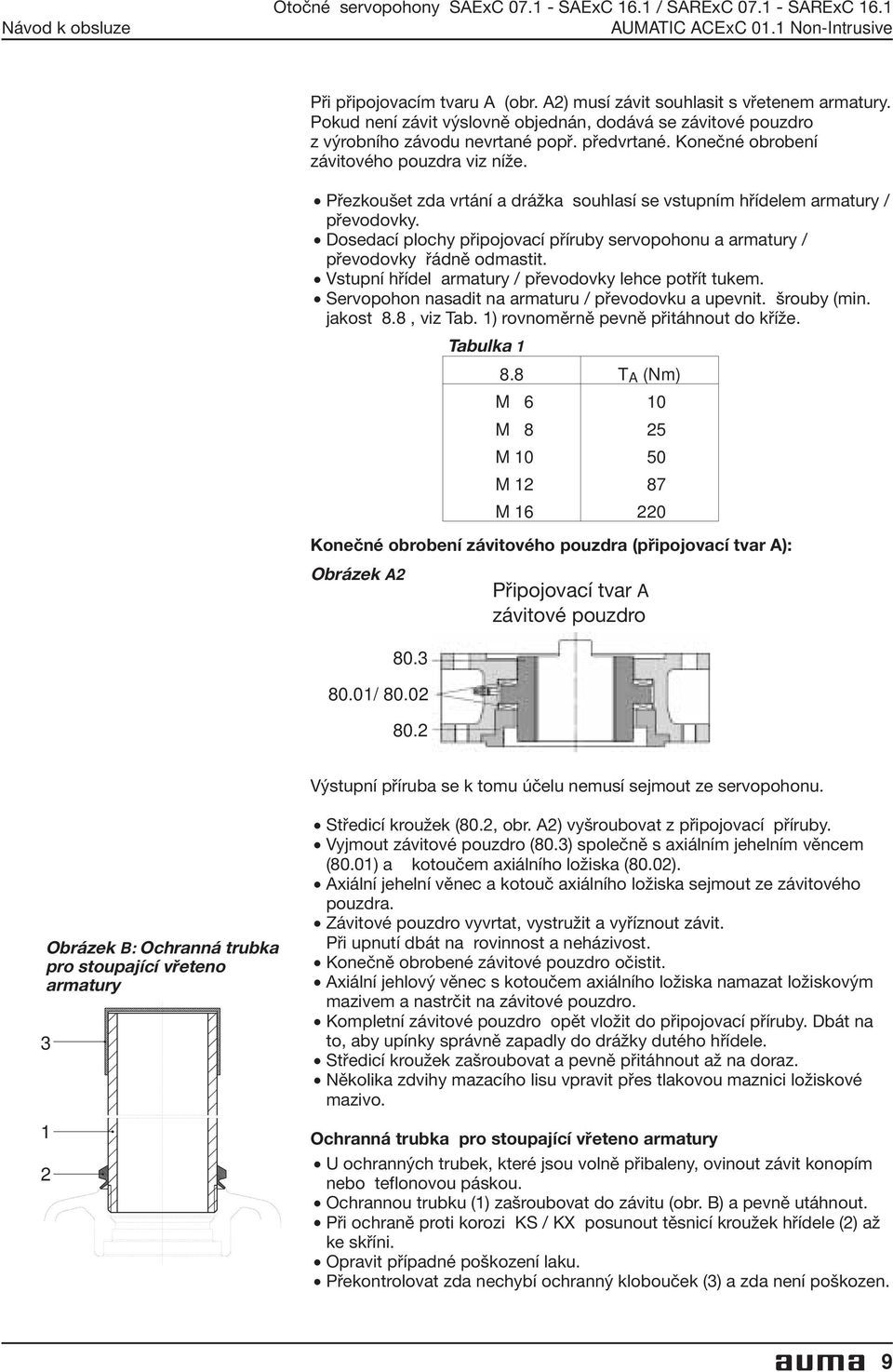 Přezkoušet zda vrtání a drážka souhlasí se vstupním hřídelem armatury / převodovky. Dosedací plochy připojovací příruby servopohonu a armatury / převodovky řádně odmastit.