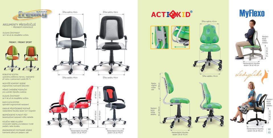 SEZENÍ ergonomicky tvarované čalounění MĚKKÉ CHRÁNĚNÉ PODRUČKY pro uvolnění šíjového svalstva DLOUHÁ ŽIVOTNOST od 4 let až do dospělého vzrůstu EASY-CLICK-SYSTEM optimální ergonomické nastavení