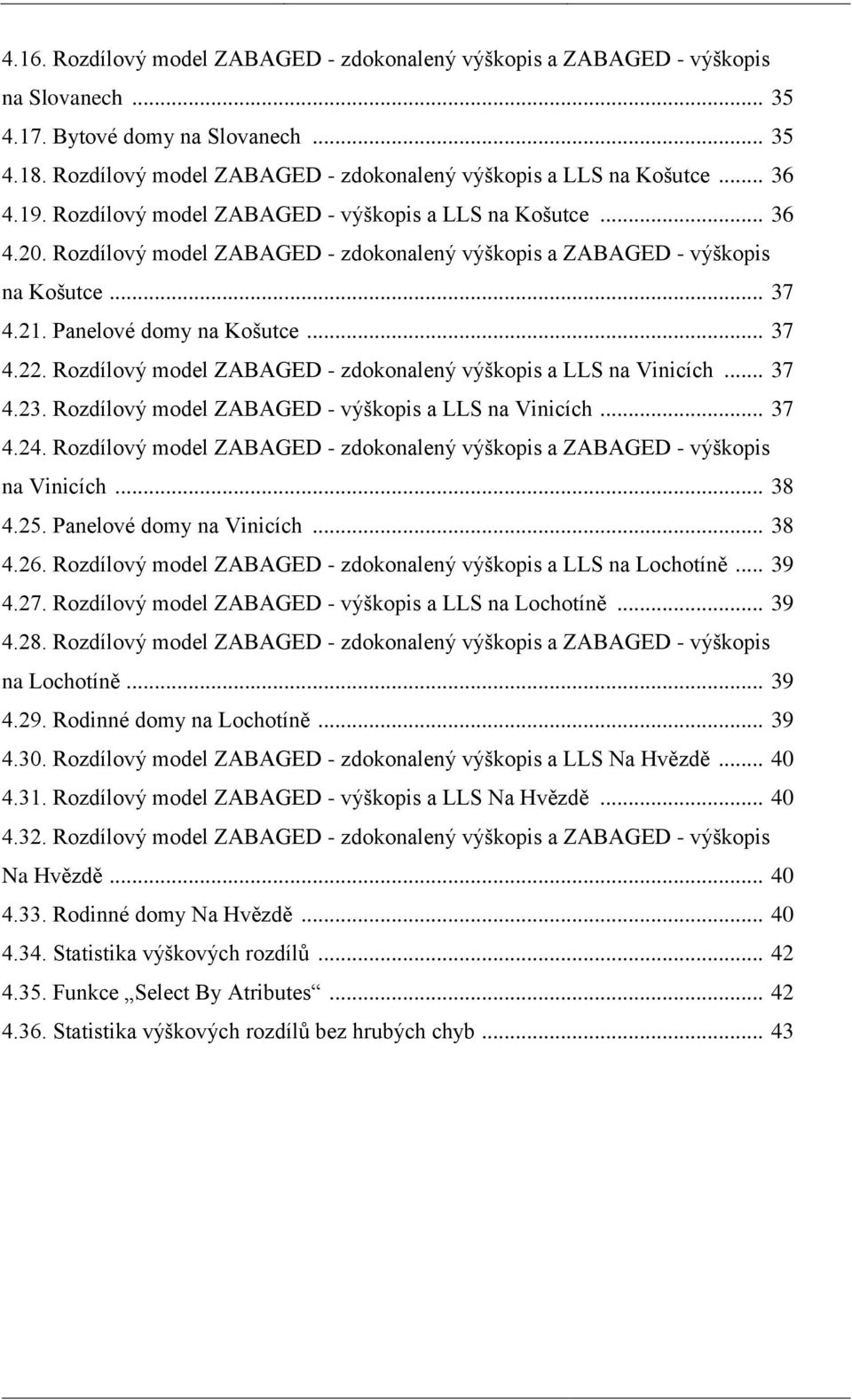 Rozdílový model ZABAGED - zdokonalený výškopis a LLS na Vinicích... 37 4.23. Rozdílový model ZABAGED - výškopis a LLS na Vinicích... 37 4.24.