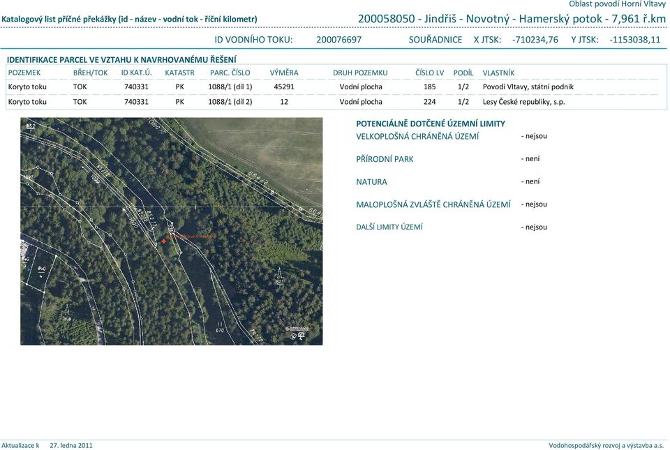 toku TOK 740331 PK 1088/1 (díl 2) 12 Vodní plocha 224 1/2 VLASTNÍK Povodí Vltavy, státní podnik Lesy České republiky, s.