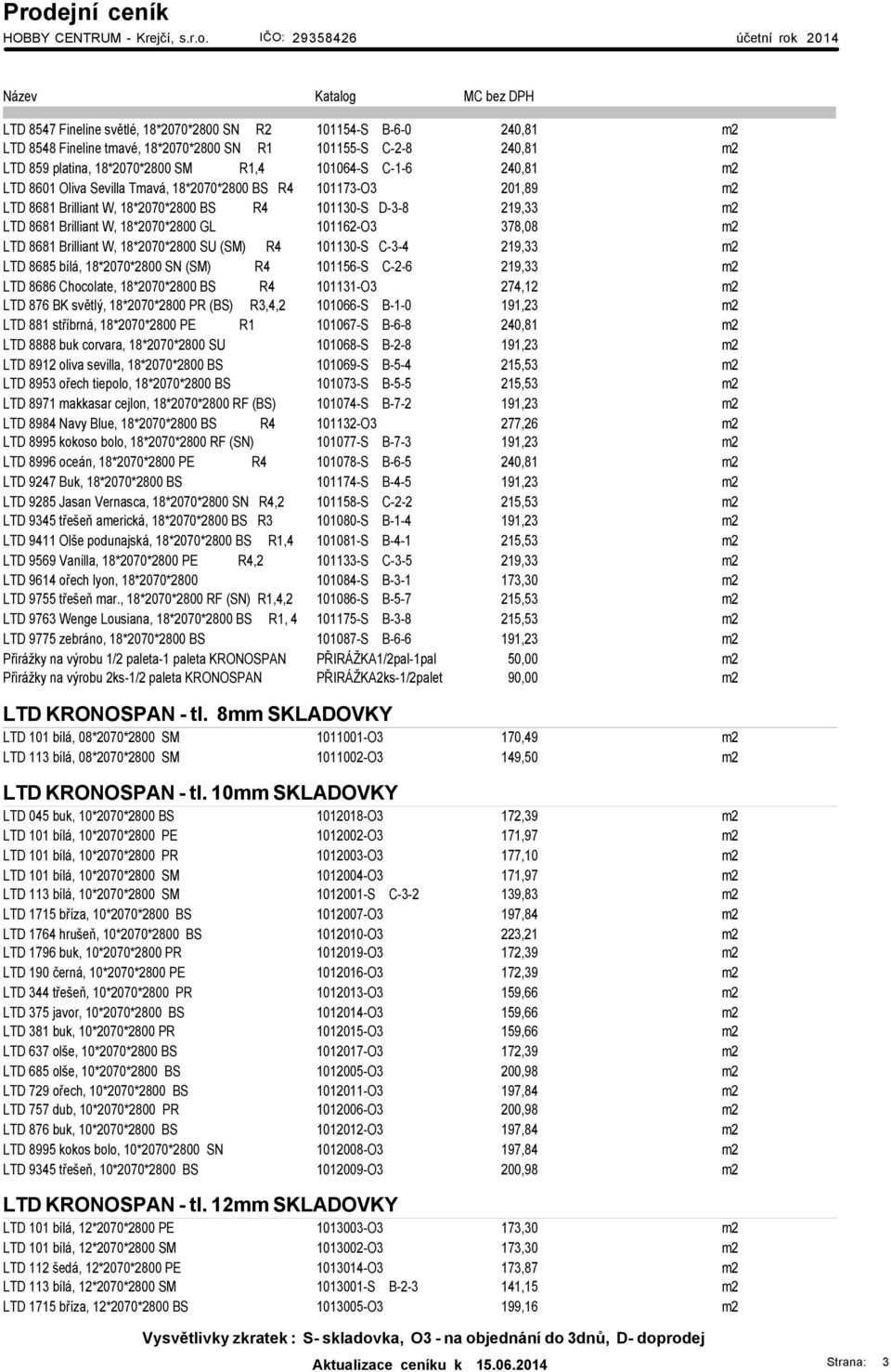 8681 Brilliant W, 18*2070*2800 SU (SM) R4 101130-S C-3-4 219,33 m2 LTD 8685 bílá, 18*2070*2800 SN (SM) R4 101156-S C-2-6 219,33 m2 LTD 8686 Chocolate, 18*2070*2800 BS R4 101131-O3 274,12 m2 LTD 876