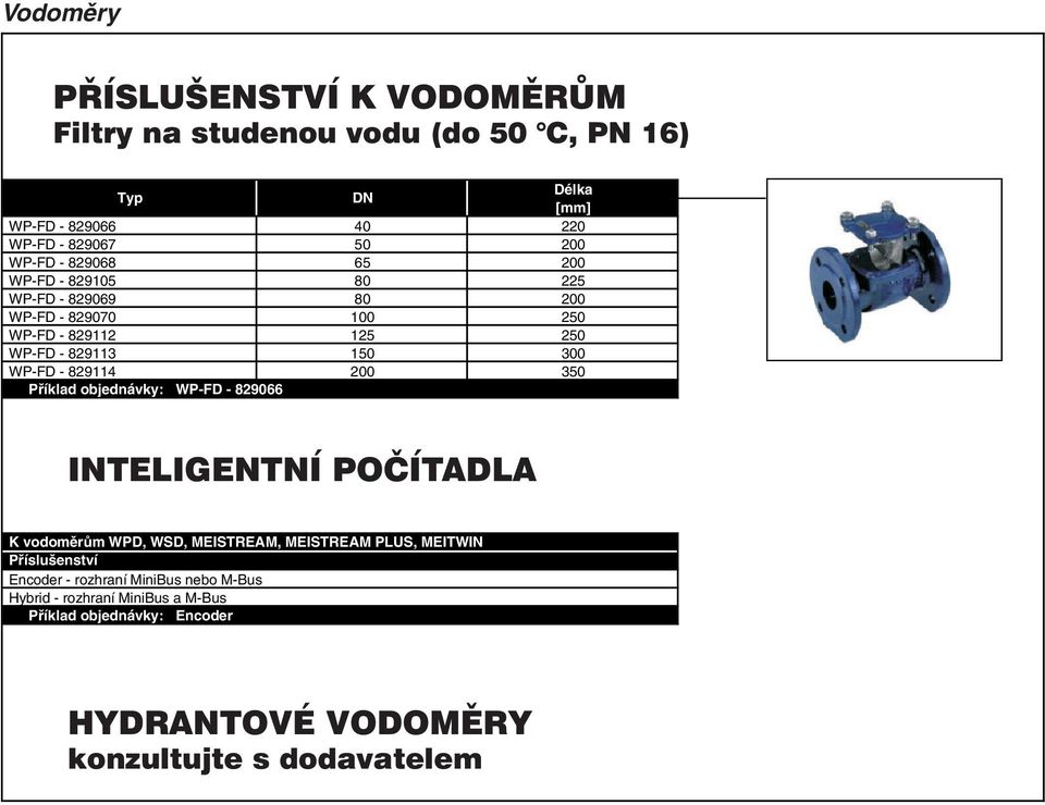 350 Příklad objednávky: WP-FD - 829066 INTELIGENTNÍ POČÍTADLA K vodoměrům WPD, WSD, MEISTREAM, MEISTREAM PLUS, MEITWIN Příslušenství