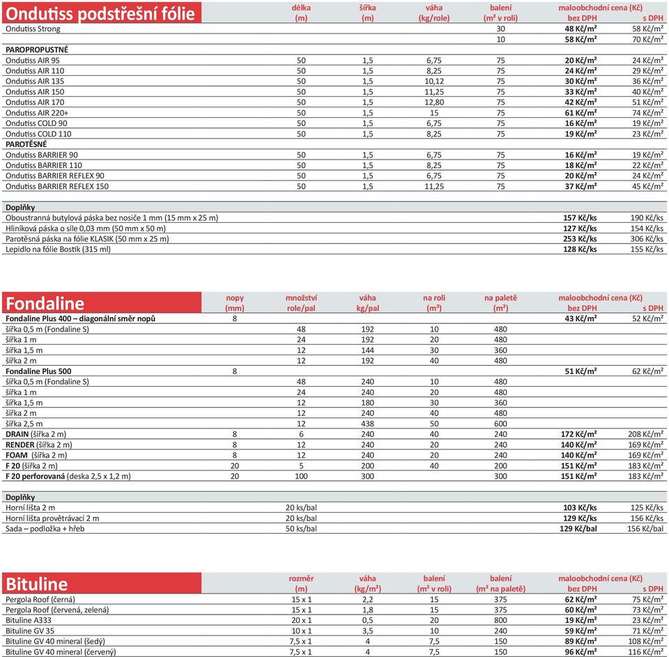 Ondutiss AIR 170 50 1,5 12,80 75 42 Kč/m² 51 Kč/m² Ondutiss AIR 220+ 50 1,5 15 75 61 Kč/m² 74 Kč/m² Ondutiss COLD 90 50 1,5 6,75 75 16 Kč/m² 19 Kč/m² Ondutiss COLD 110 50 1,5 8,25 75 19 Kč/m² 23