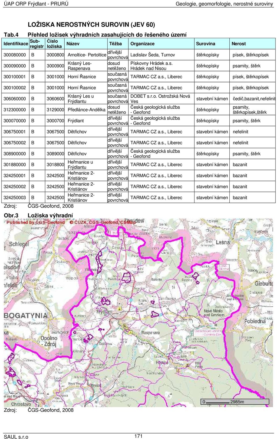 Šeda, Turnov povrchová štěrkopísky písek, štěrkopísek 300090000 B Krásný Les- dosud Pískovny Hrádek a.s. 3000900 Raspenava netěženo Hrádek nad Nisou štěrkopísky psamity, štěrk 300100001 B 3001000 Horní Řasnice současná TARMAC CZ a.