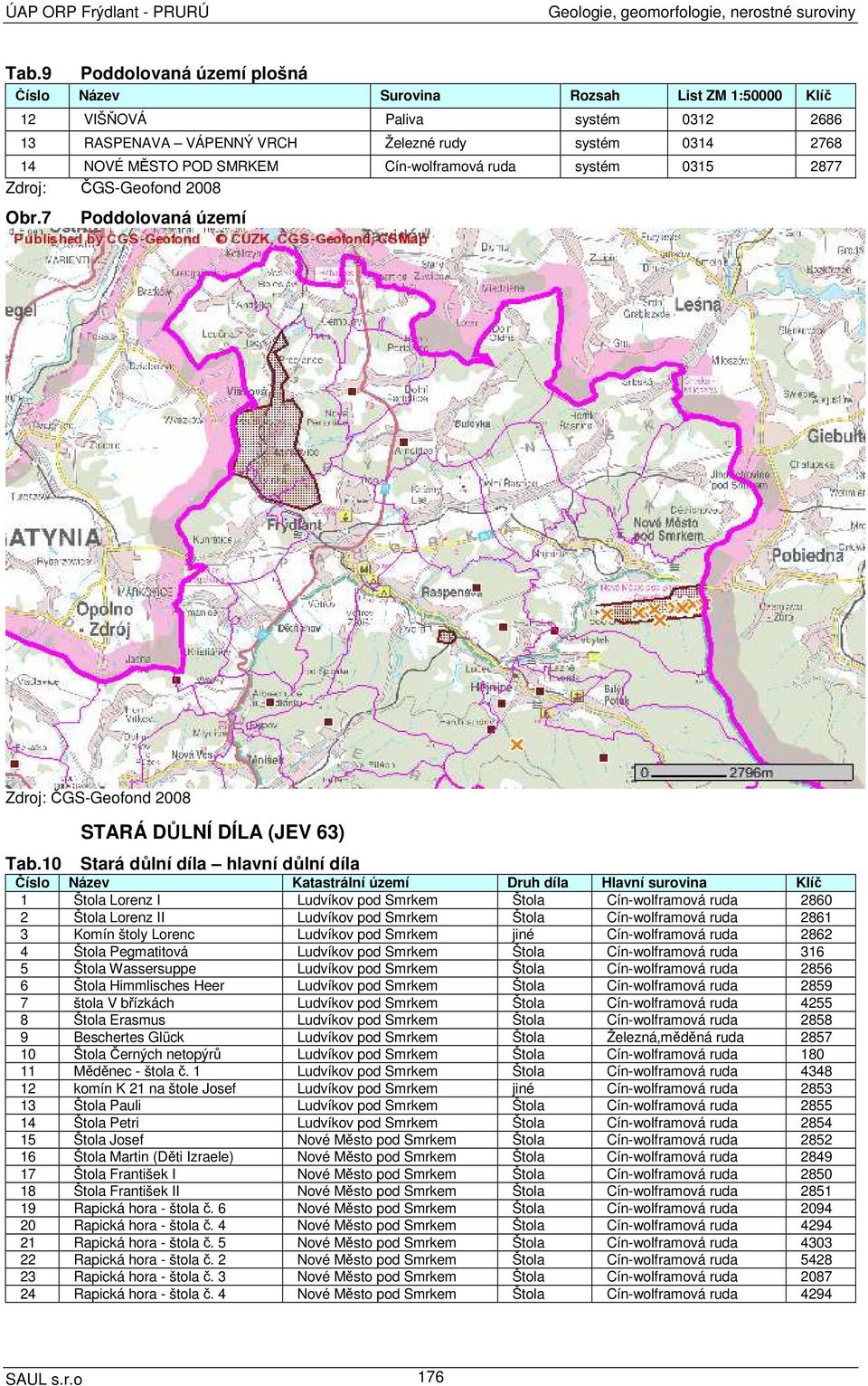Cín-wolframová ruda systém 0315 2877 Zdroj: ČGS-Geofond 2008 Obr.7 Poddolovaná území Zdroj: ČGS-Geofond 2008 STARÁ DŮLNÍ DÍLA (JEV 63) Tab.