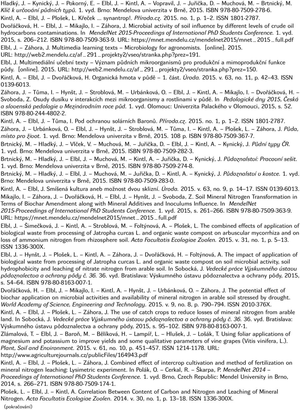 Microbial activity of soil influence by different levels of crude oil hydrocarbons contaminations. In MendelNet 2015-Proceedings of International PhD Students Conference. 1. vyd. 2015, s. 206 212.