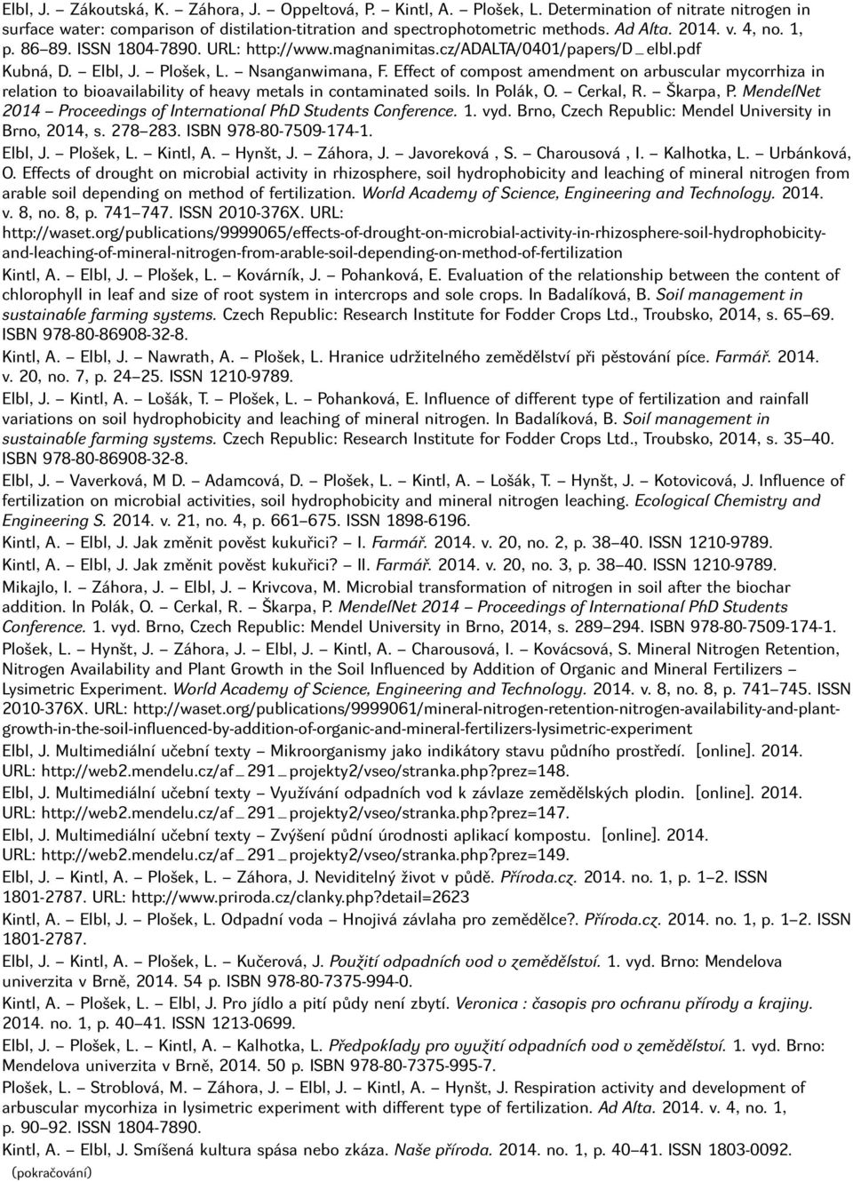 Effect of compost amendment on arbuscular mycorrhiza in relation to bioavailability of heavy metals in contaminated soils. In Polák, O. Cerkal, R. Škarpa, P.