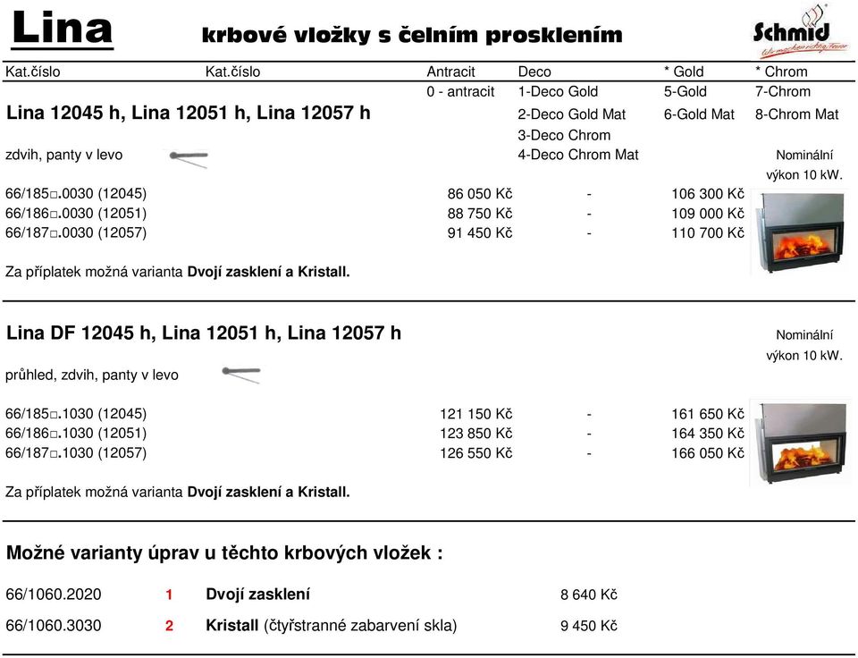 krbové vložky s čelním prosklením Lina DF 12045 h, Lina 12051 h, Lina 12057 h průhled, 66/185.1030 (12045) 121 150 Kč - 161 650 Kč 66/186.