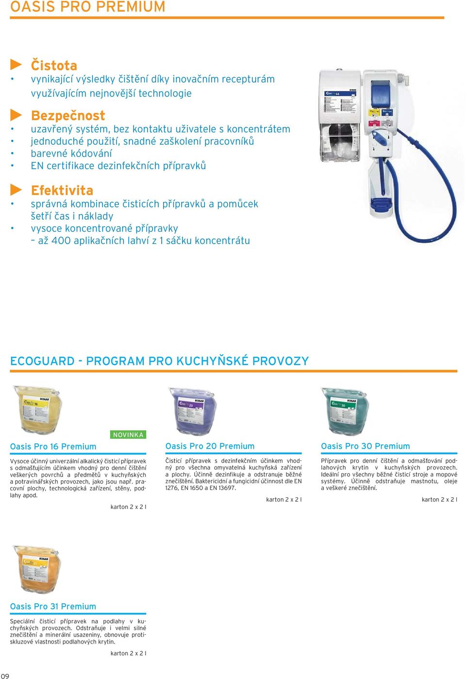 přípravky až 400 aplikačních lahví z 1 sáčku koncentrátu ECOGUARD - PROGRAM PRO KUCHYŇSKÉ PROVOZY Oasis Pro 16 Premium Oasis Pro 20 Premium Oasis Pro 30 Premium Vysoce účinný univerzální alkalický