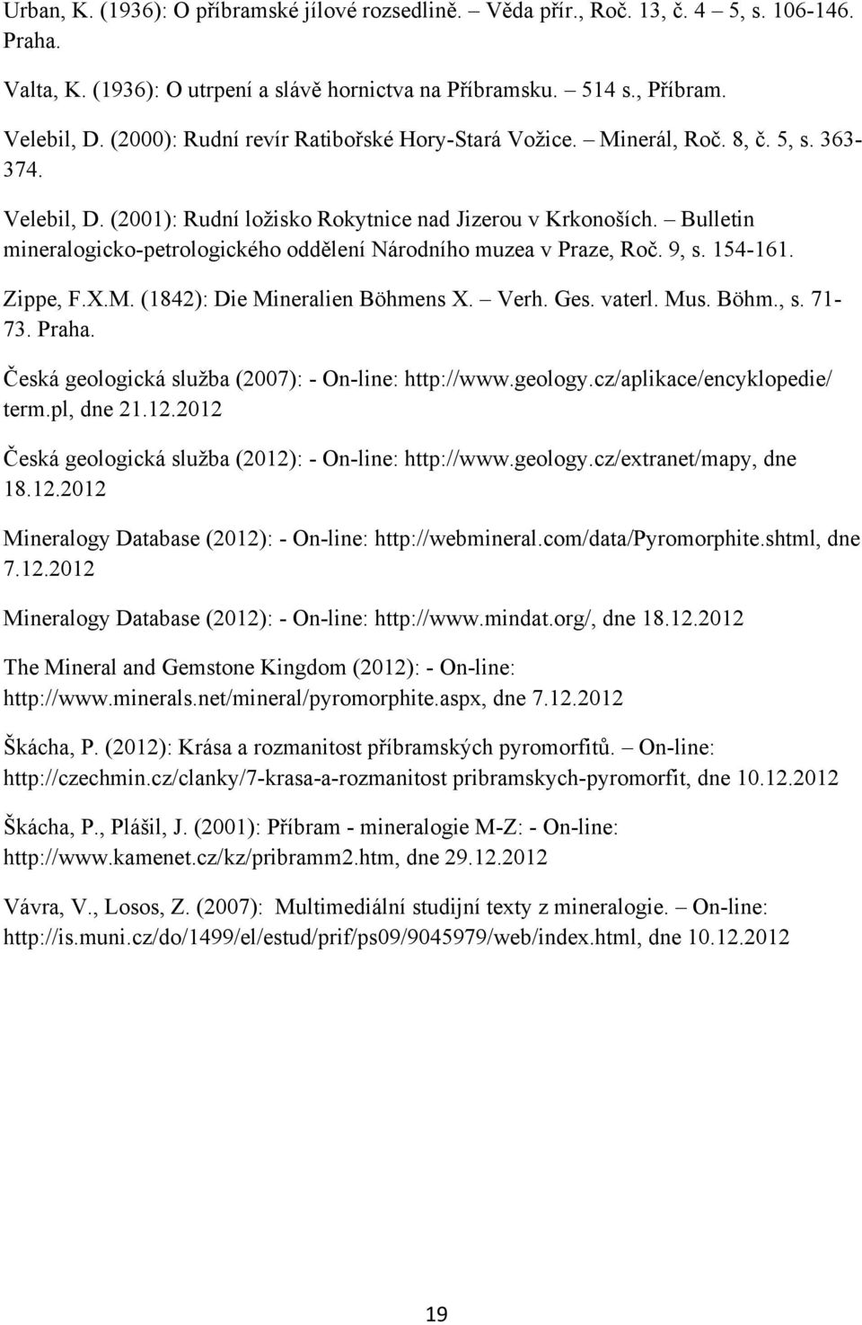 Bulletin mineralogicko-petrologického oddělení Národního muzea v Praze, Roč. 9, s. 154-161. Zippe, F.X.M. (1842): Die Mineralien Böhmens X. Verh. Ges. vaterl. Mus. Böhm., s. 71-73. Praha.