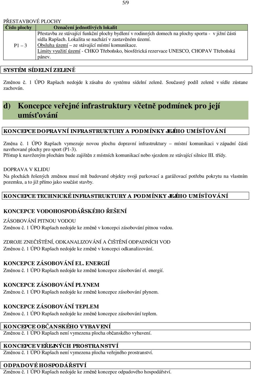 SYSTÉM SÍDELNÍ ZELEN Zm nou. 1 ÚPO Rapšach nedojde k zásahu do systému sídelní zelen. Sou asný podíl zelen v sídle z stane zachován.