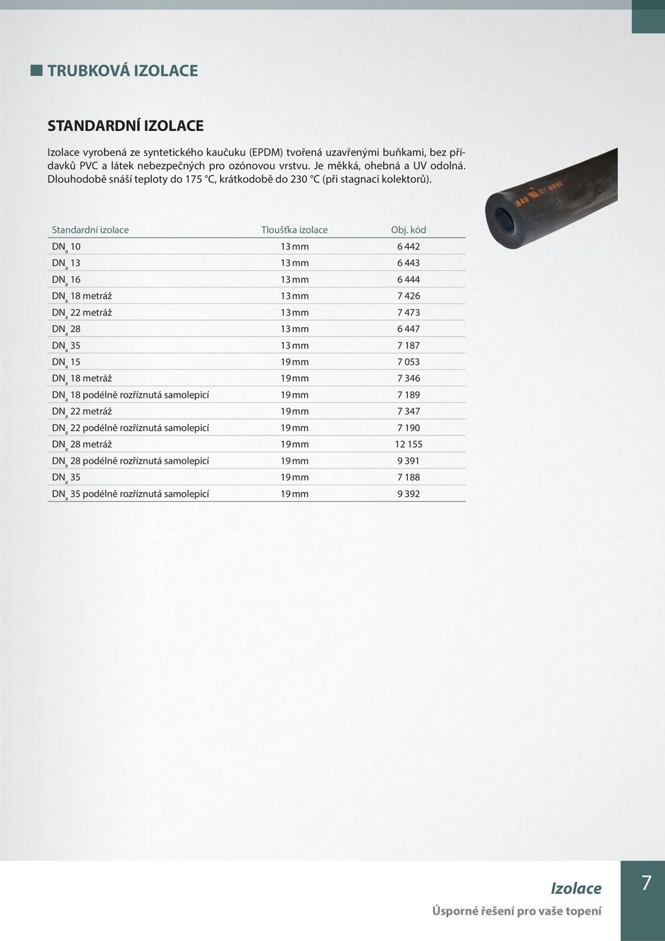 Standardní izolace Tloušťka izolace 10 13 mm 6 442 13 13 mm 6 443 16 13 mm 6 444 18 metráž 13 mm 7 426 22 metráž 13 mm 7 473 28 13 mm 6 447 35 13 mm 7 187 15 19 mm 7 053 18 metráž