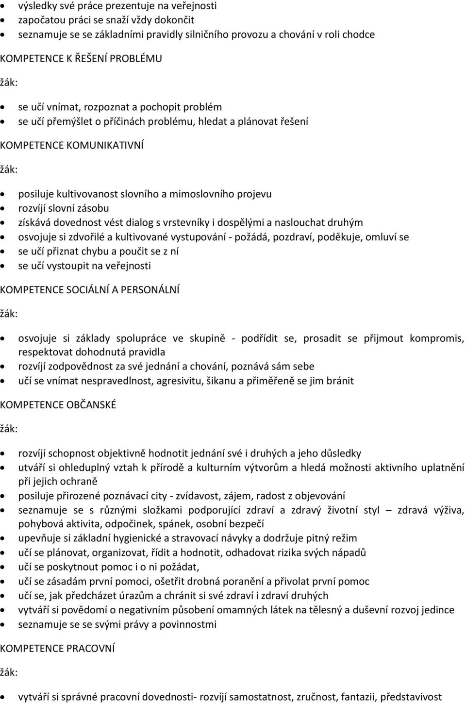 zásobu získává dovednost vést dialog s vrstevníky i dospělými a naslouchat druhým osvojuje si zdvořilé a kultivované vystupování - požádá, pozdraví, poděkuje, omluví se se učí přiznat chybu a poučit