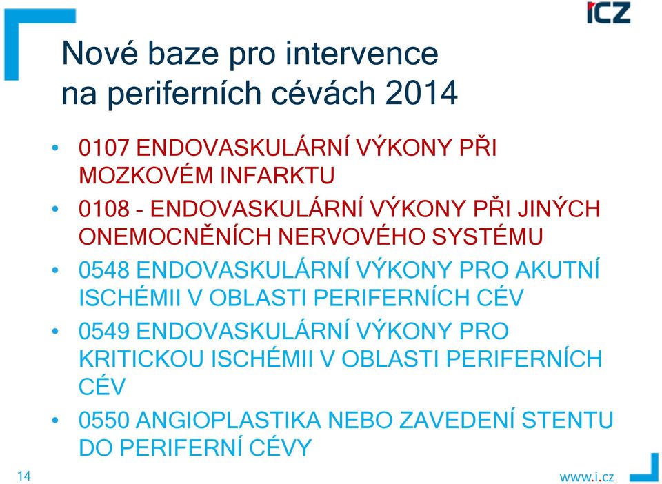 ENDOVASKULÁRNÍ VÝKONY PRO AKUTNÍ ISCHÉMII V OBLASTI PERIFERNÍCH CÉV 0549 ENDOVASKULÁRNÍ VÝKONY