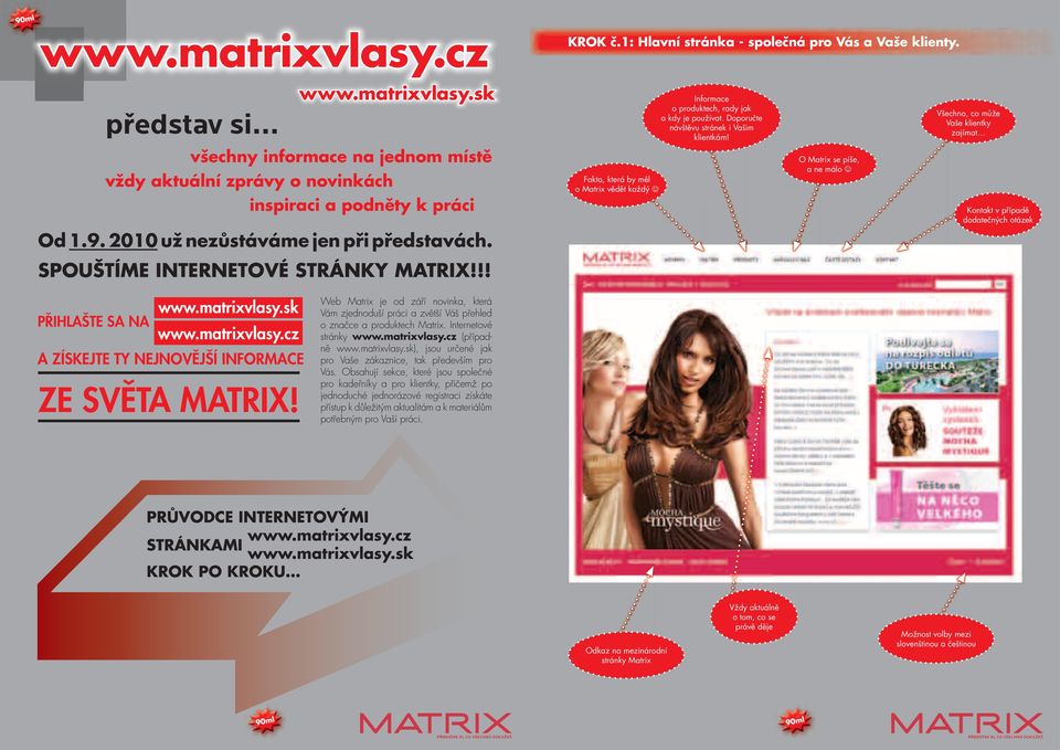 O Matrix se píše, a ne málo Všechno, co může Vaše klientky zajímat Kontakt v případě dodatečných otázek SPOUŠTÍME INTERNETOVÉ STRÁNKY MATRIX!!! www.matrixvlasy.