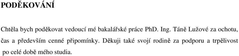 Táně Lužové za ochotu, čas a především cenné