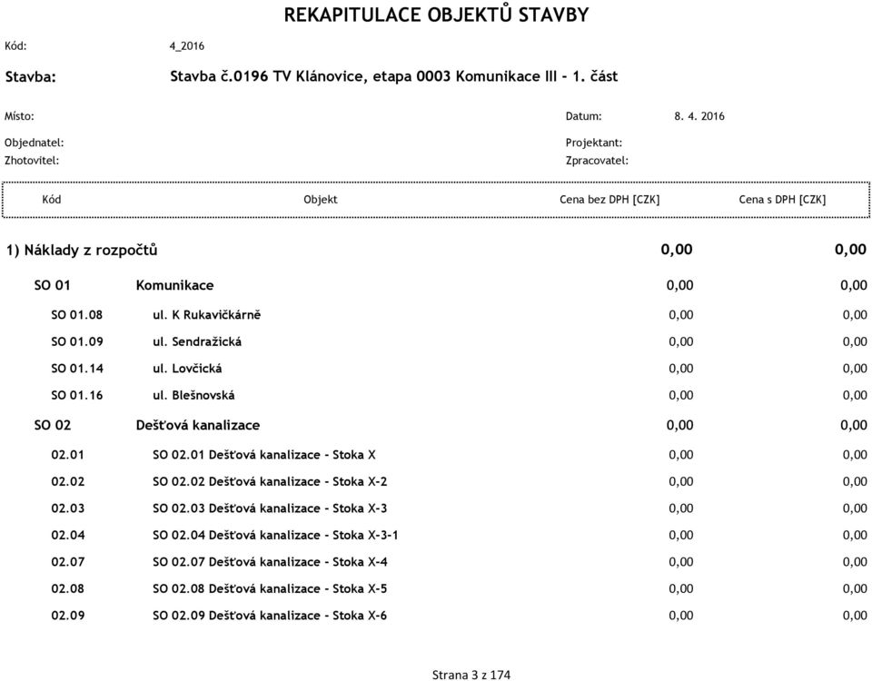 02 Dešťová kanalizace - Stoka X-2 02.03 SO 02.03 Dešťová kanalizace - Stoka X-3 02.04 SO 02.04 Dešťová kanalizace - Stoka X-3-1 02.07 SO 02.07 Dešťová kanalizace - Stoka X-4 02.