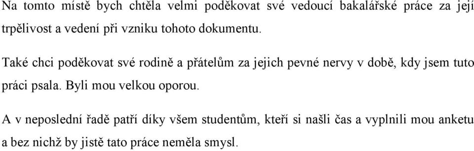 Také chci poděkovat své rodině a přátelům za jejich pevné nervy v době, kdy jsem tuto práci