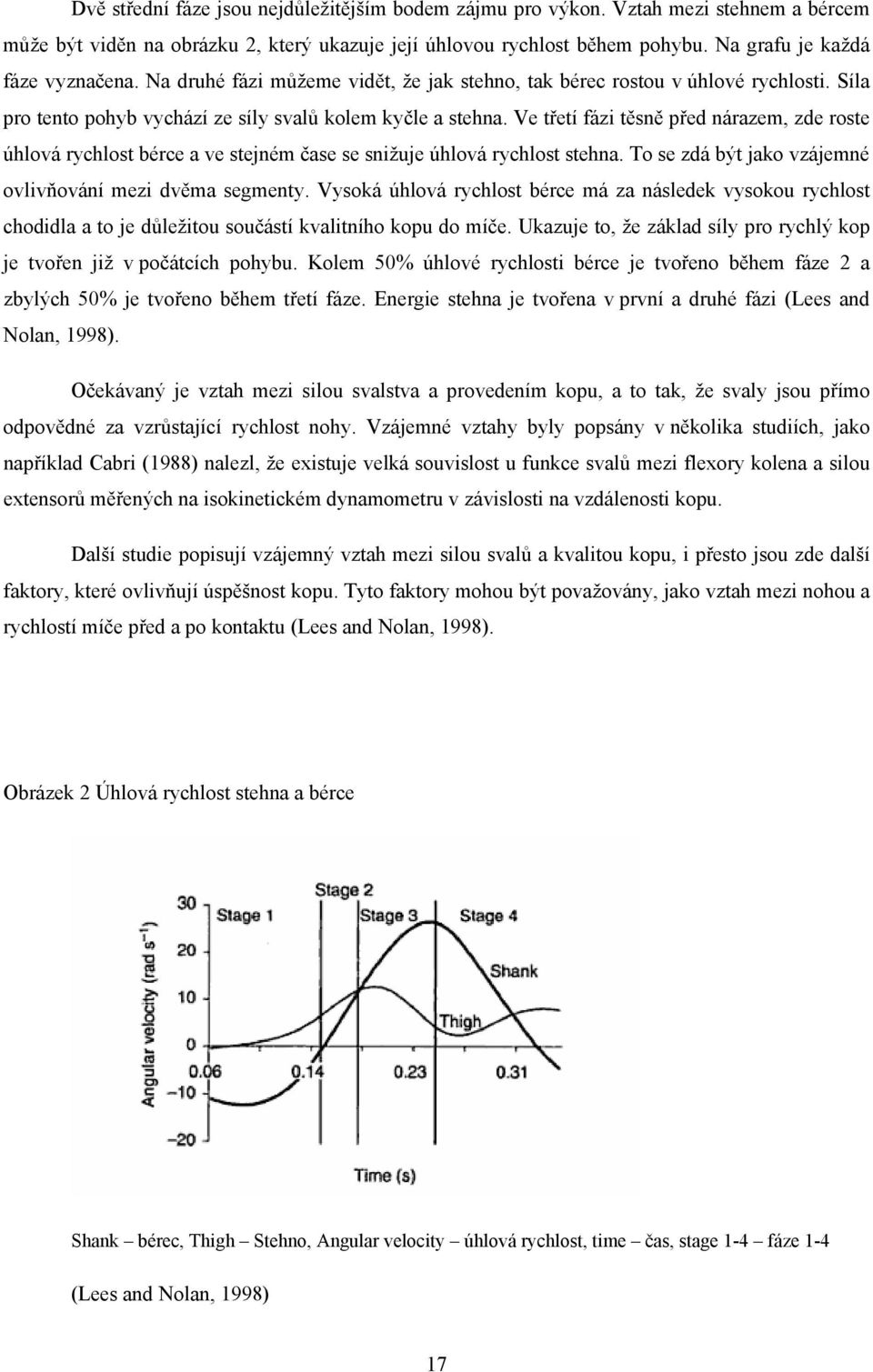 Ve třetí fázi těsně před nárazem, zde roste úhlová rychlost bérce a ve stejném čase se snižuje úhlová rychlost stehna. To se zdá být jako vzájemné ovlivňování mezi dvěma segmenty.