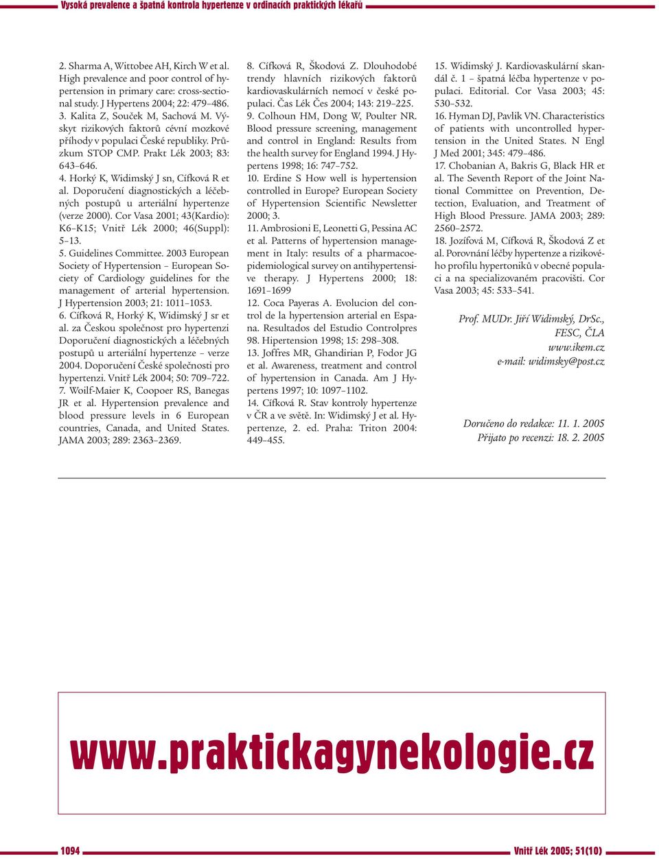 Doporučení diagnostických a léčebných postupů u arteriální hypertenze (verze 2000). Cor Vasa 2001; 43(Kardio): K6 K15; Vnitř Lék 2000; 46(Suppl): 5 13. 5. Guidelines Committee.