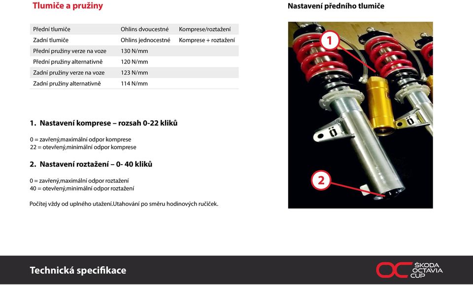 N/mm 1. Nastavení komprese rozsah 0-22 kliků 0 = zavřený,maximální odpor komprese 22 = otevřený,minimální odpor komprese 2.