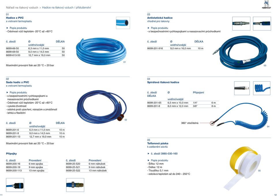 zboží Ø ÉK 8699-2-916 9,0 mm x 16,0 mm 10 m Maximální provozní tlak asi 20 C = 20 bar Sada hadic z PVC s vrstvami termoplastu --s bezpečnostními rychlospojkami a nasazovacími průchodkami --Odolnost