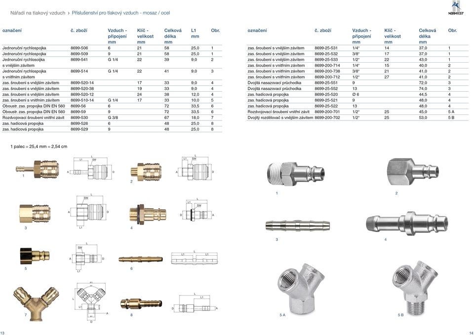 Jednoruční rychlospojka 8699-514 G 1/4 22 41 9,0 3 s vnitřním závitem zas. šroubení s vnějším závitem 8699-520-14 17 33 9,0 4 zas. šroubení s vnějším závitem 8699-520-38 19 33 9,0 4 zas.