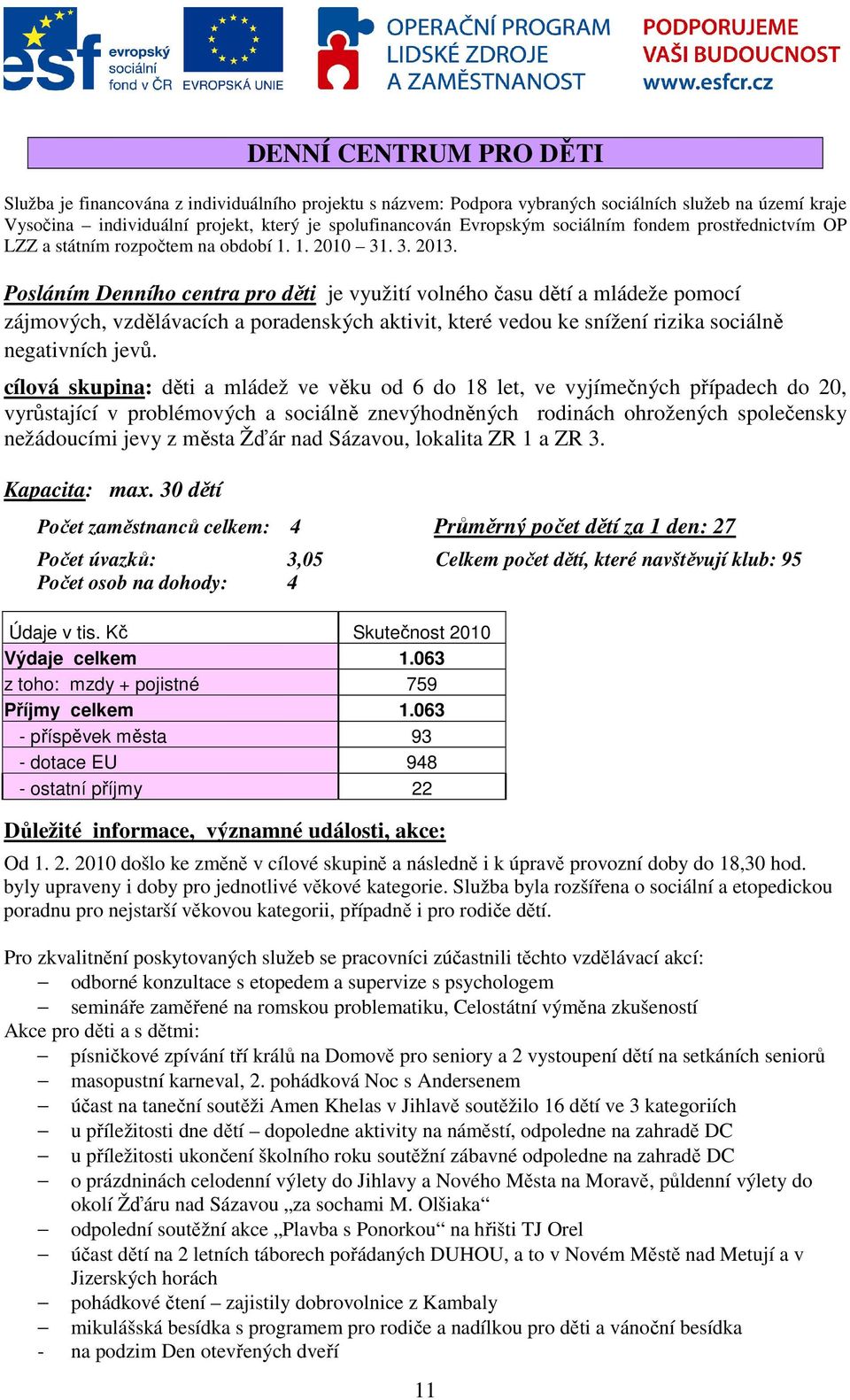 Posláním Denního centra pro děti je využití volného času dětí a mládeže pomocí zájmových, vzdělávacích a poradenských aktivit, které vedou ke snížení rizika sociálně negativních jevů.