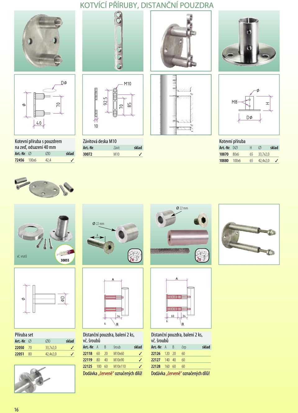 šroubů Art.-Nr. A B šroub sklad 22118 60 20 M10x60 22119 80 40 M10x90 22125 100 60 M10x110 Dodávka červeně označených dílů! Distanční pouzdra, balení 2 ks, vč.