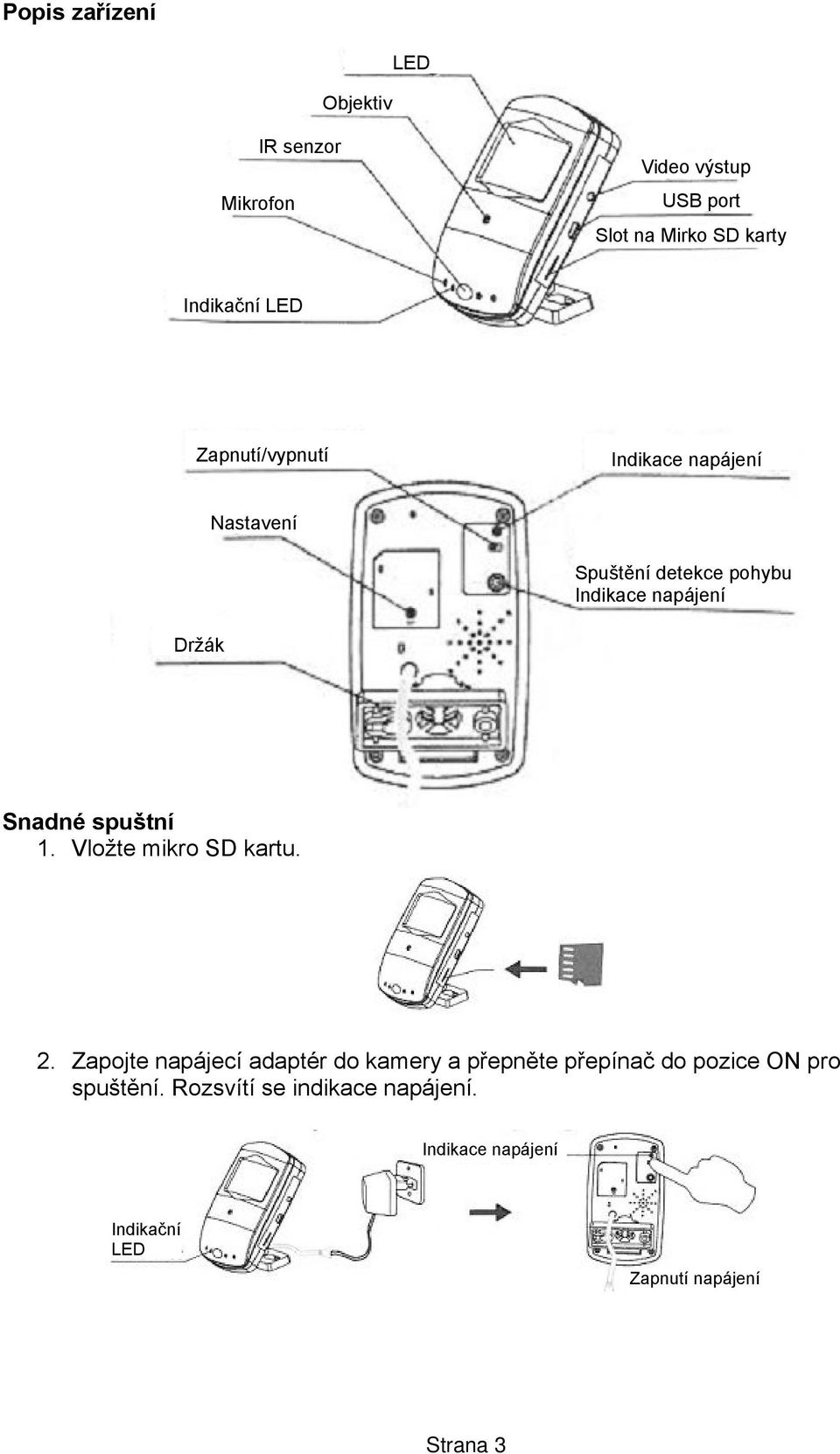 spuštní 1. Vložte mikro SD kartu. 2.