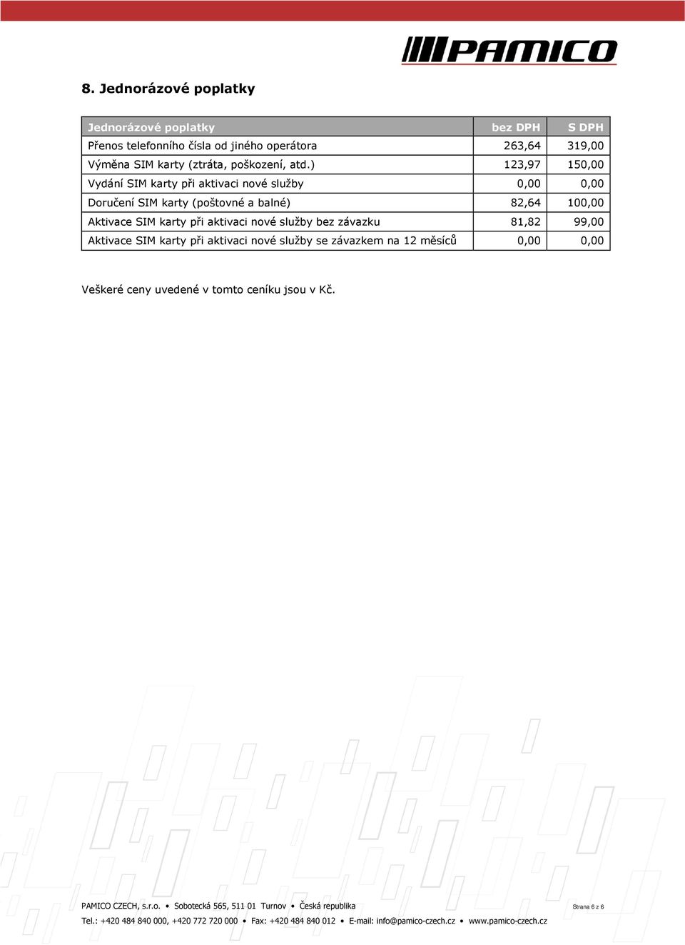 ) 123,97 150,00 Vydání SIM karty při aktivaci nové služby 0,00 0,00 Doručení SIM karty (poštovné a balné) 82,64 100,00 Aktivace SIM