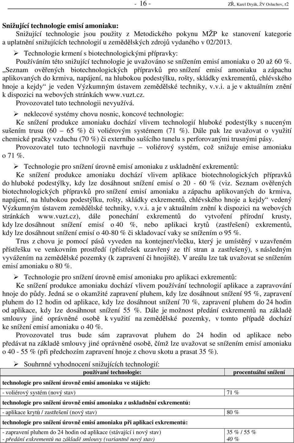 Seznam ověřených biotechnologických přípravků pro snížení emisí amoniaku a zápachu aplikovaných do krmiva, napájení, na hlubokou podestýlku, rošty, skládky exkrementů, chlévského hnoje a kejdy je