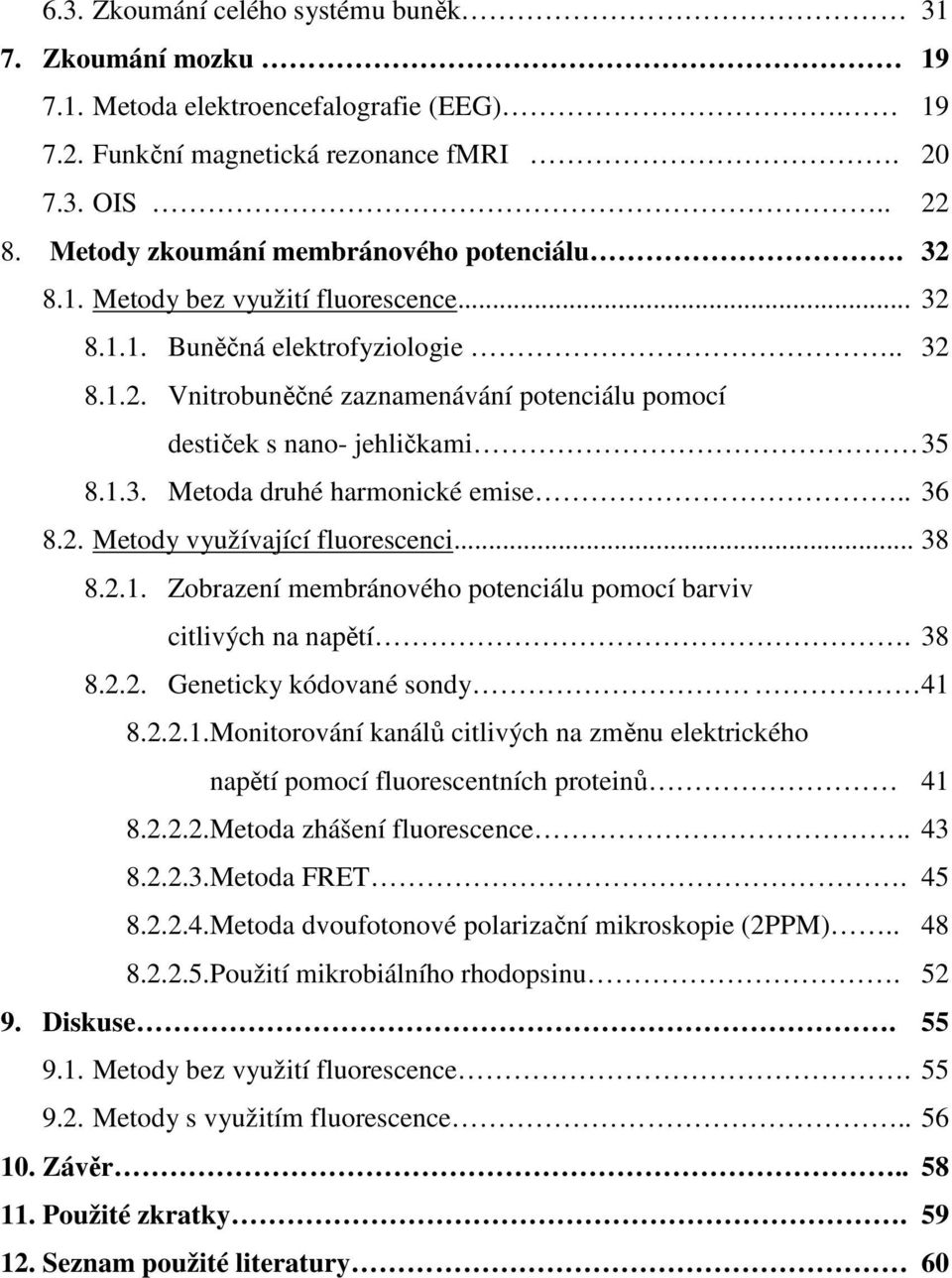 1.3. Metoda druhé harmonické emise.. 36 8.2. Metody využívající fluorescenci... 38 8.2.1. Zobrazení membránového potenciálu pomocí barviv citlivých na napětí. 38 8.2.2. Geneticky kódované sondy 41 8.