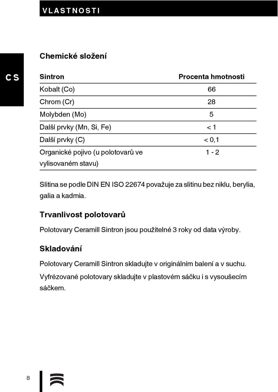 niklu, berylia, galia a kadmia. Trvanlivost polotovarů Polotovary Ceramill Sintron jsou použitelné 3 roky od data výroby.