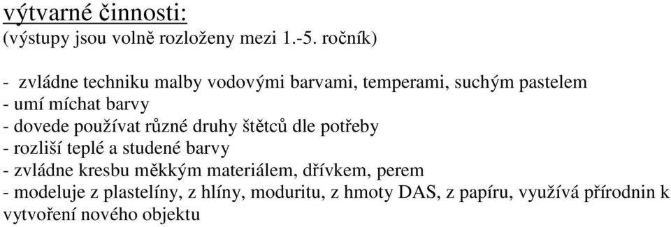 dovede používat různé druhy štětců dle potřeby - rozliší teplé a studené barvy - zvládne kresbu