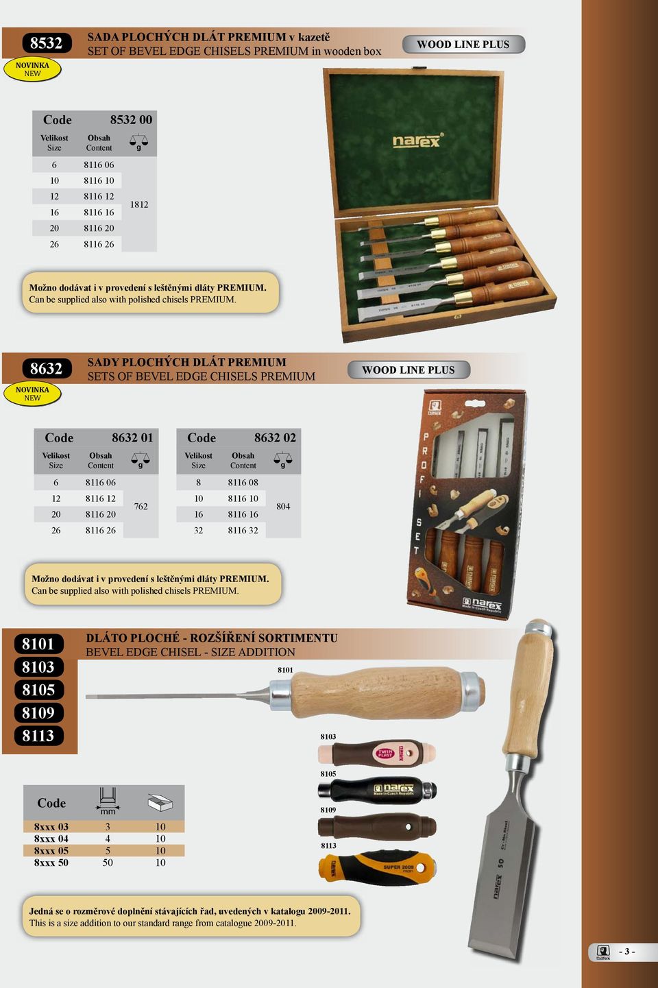 8632 SADY PLOCHÝCH DLÁT PREMIUM SETS OF BEVEL EDGE CHISELS PREMIUM 8632 01 6 8116 06 12 8116 12 20 8116 20 26 8116 26 762 8632 02 8 8116 08 10 8116 10 16 8116 16 32 8116 32 804 Možno dodávat i v