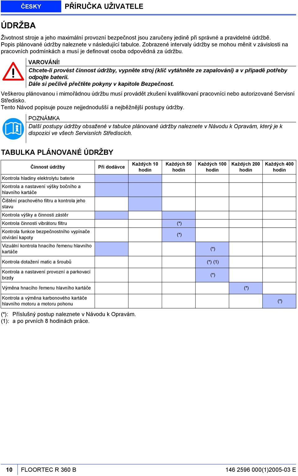 Chcete-li provést činnost údržby, vypněte stroj (klíč vytáhněte ze zapalování) a v případě potřeby odpojte baterii. Dále si pečlivě přečtěte pokyny v kapitole Bezpečnost.