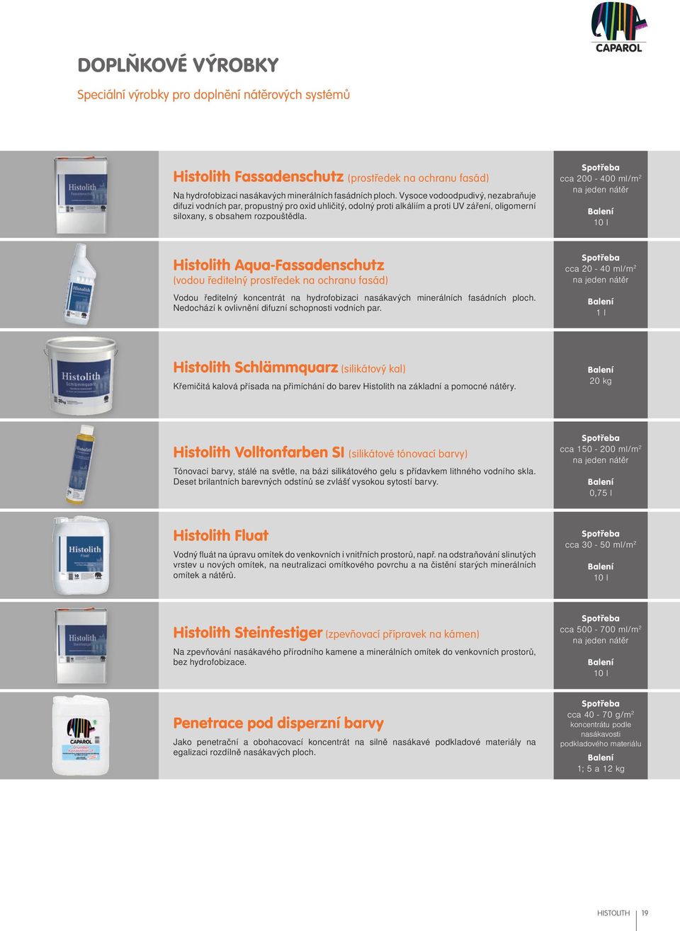 cca 200-400 ml/m 2 10 l Histolith Aqua-Fassadenschutz (vodou ředitelný prostředek na ochranu fasád) Vodou ředitelný koncentrát na hydrofobizaci nasákavých minerálních fasádních ploch.